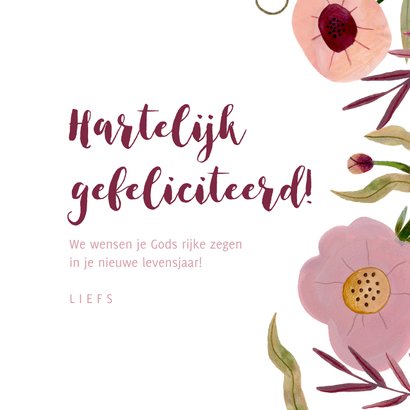 Christelijke verjaardagskaart wat een zegen roze bloemen 3