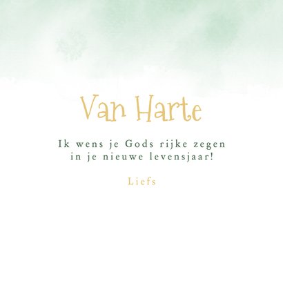 Christelijke verjaardagskaart waterverf groen takje hartjes 3