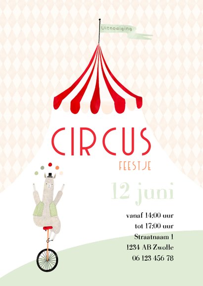Circus kinderfeestje uitnodiging alpaca balanceren foto 2