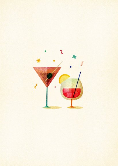 Cocktailkaart retro met glazen en confetti 2