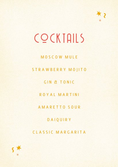 Cocktailkaart retro met glazen en confetti 3
