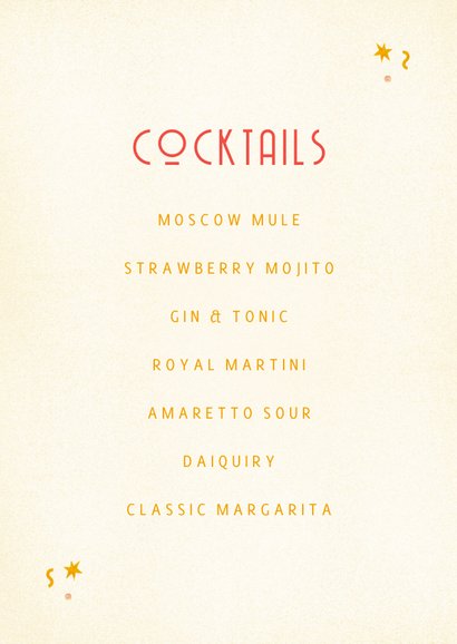 Cocktailkaart retro met glazen en confetti 3