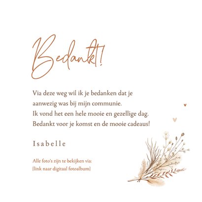 Communie bedankkaart foto ichthus bohemian gedroogde takjes 3