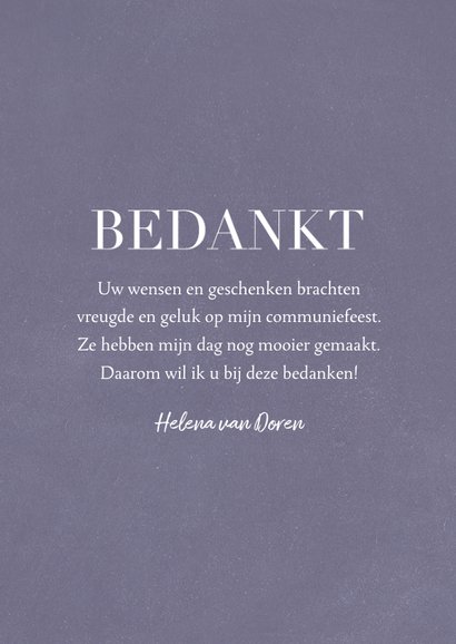 Communie bedankkaart klassieke letters en grote foto 3