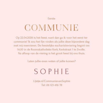 Communie fotokaart uitnodiging met koperfolie 3