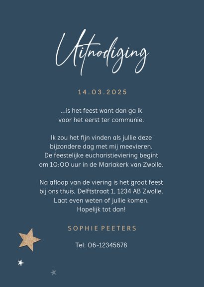 Communie houten sterren save the date uitnodiging stijlvol 3