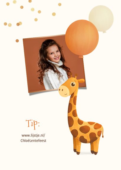 Communie lentefeest giraf ballonnen confetti foto 2