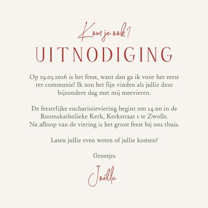 Communie lentefeest uitnodiging stijlvol wilde bloemen 3