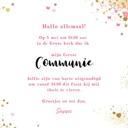 Communie of lentefeest hippe uitnodiging hartjes vlinders 3
