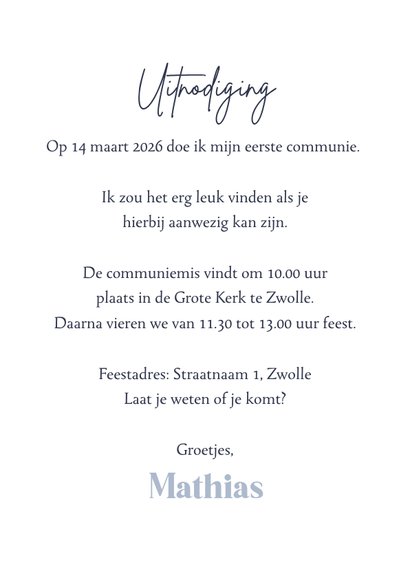 Communie regenboog goud hartjes vormsel uitnodiging jongen 3