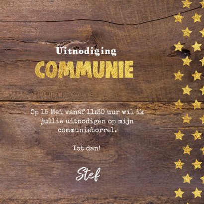 Communie stoere fotokaart hout en sterren 3