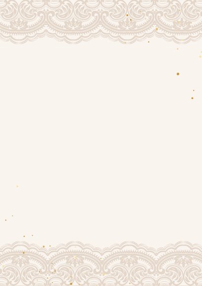 Communie uitnodiging beige kant met spettertjes goud 2