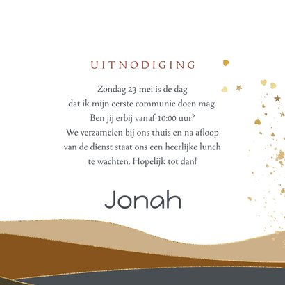 Communie uitnodiging bergen goudfolie maan foto 3