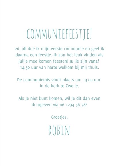 Communie uitnodiging cirkel van bloemetjes en takjes 3