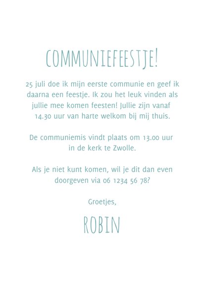 Communie uitnodiging cirkel van bloemetjes en takjes 3