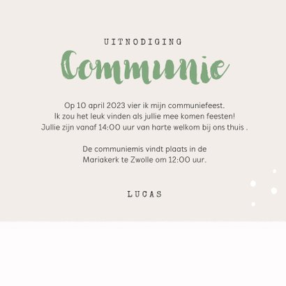 Communie uitnodiging dino t-rex foto 3