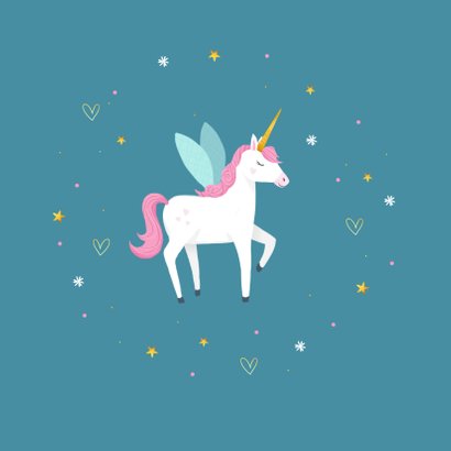 Communie uitnodiging eenhoorn unicorn goud blauw 2