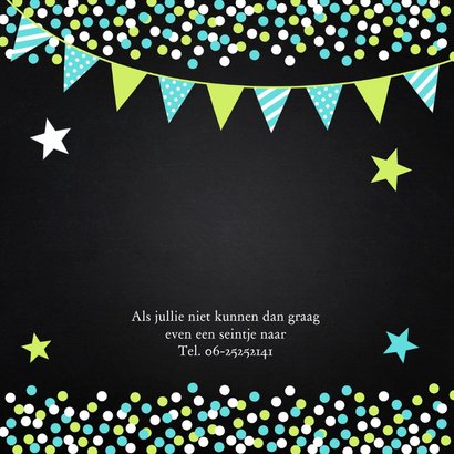 Communie uitnodiging jongen met foto confetti slinger groen 2