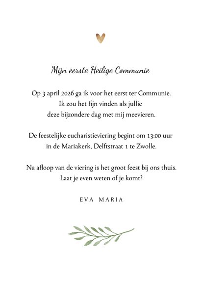 Communie uitnodiging klassiek kruis hartjes foto 3