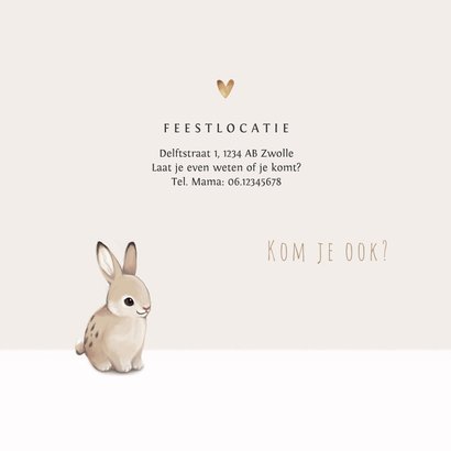 Communie uitnodiging konijn hartjes en foto 2