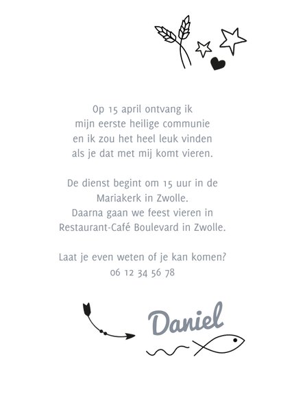 Communie uitnodiging met foto en doodles 3