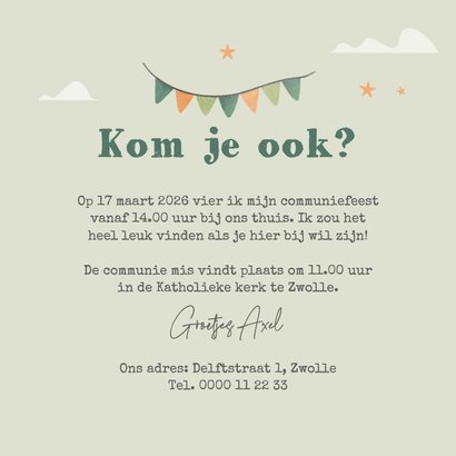 Communie uitnodiging panda auto wolken sterren foto slinger 3