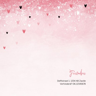 Communie uitnodiging roze zwarte hartjes meisje 2