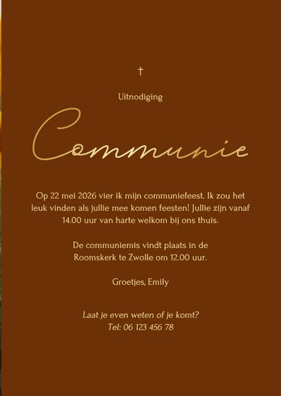 Communie uitnodiging stijlvol met grote foto en foliedruk 3