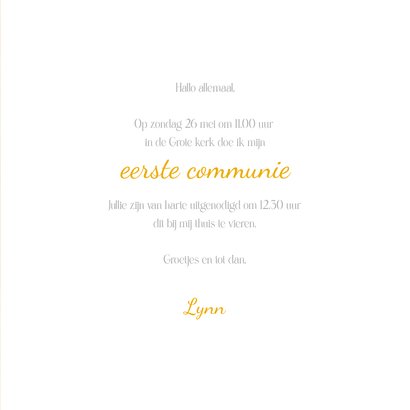 Communie uitnodiging tekening lief meisje 3