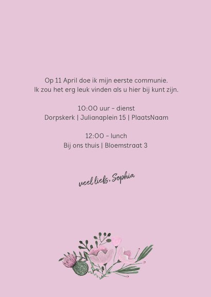 Communie uitnodiging wild bloemen bouquet 3