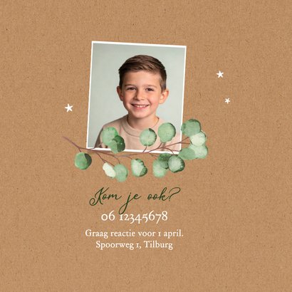 Communie uitnodigingskaart eucalyptus kraft foto 2