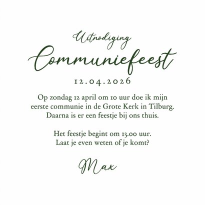 Communie uitnodigingskaart eucalyptus kraft foto 3