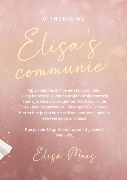 Communie uitnodigingskaart meisje - met een lief engeltje 3