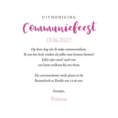 Communiefeest uitnodigingskaart botanisch kruis watercolour 3