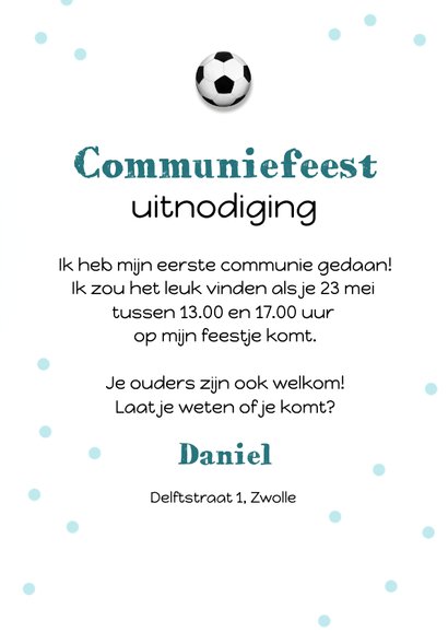 Communiefeest voetbal speler confetti uitnodiging feestje 3