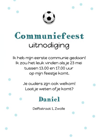 Communiefeest voetbal speler confetti uitnodiging feestje 3