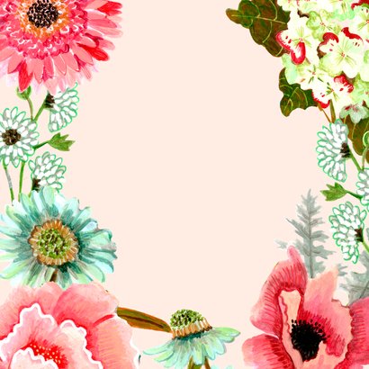 Communiekaart bloemen op helder blauwe achtergrond Achterkant