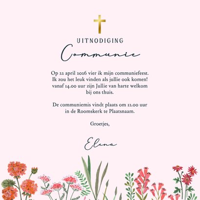 Communiekaart bloemenrand met goudlook 3