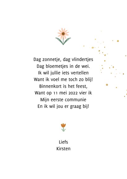 Communiekaart bloemenveld sterretjes hartjes goudfolie 3