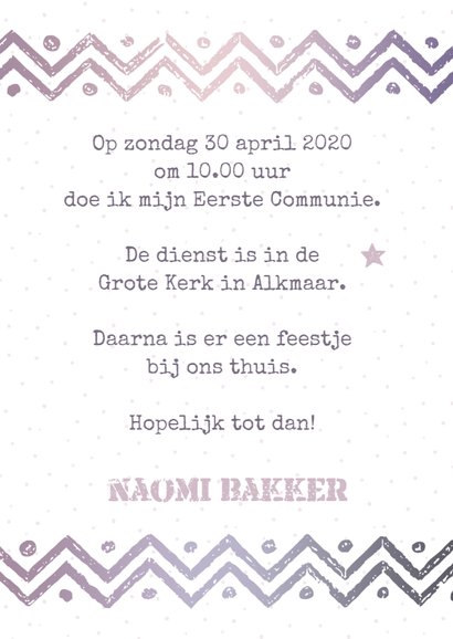 Communiekaart Boho veer taupe-oudroze 3