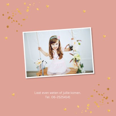 Communiekaart oudroze confetti goudlook 2