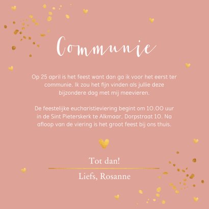 Communiekaart oudroze confetti goudlook 3