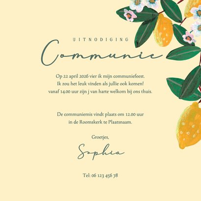 Communiekaart citroenen en bloemen 3