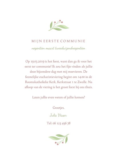 Communiekaart duif van bloemen met foto en waterverf 3