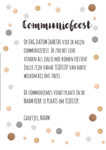 Communiekaart feest confetti 3