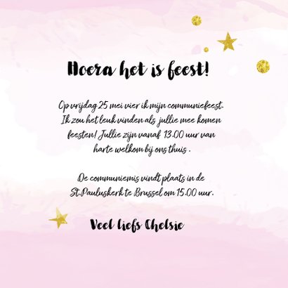 Communiekaart feest roze 3
