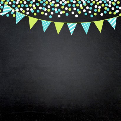 Communiekaart foto confetti slinger krijtbord jongen 2