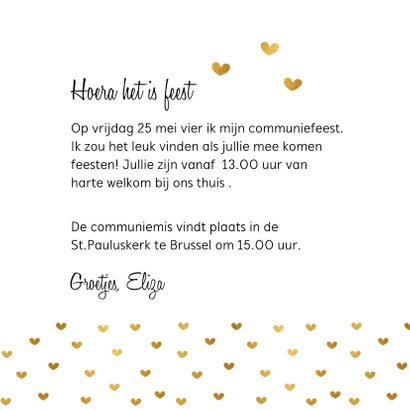 Communiekaart foto goud hartjes 3