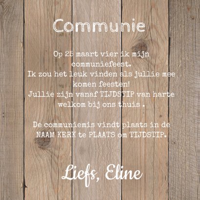 Communiekaart foto houtprint meisje 3