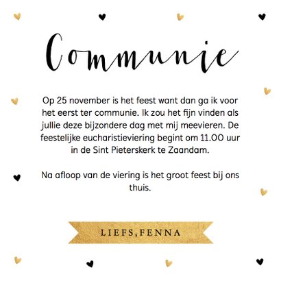 Communiekaart fotocollage gouden hartjes 3